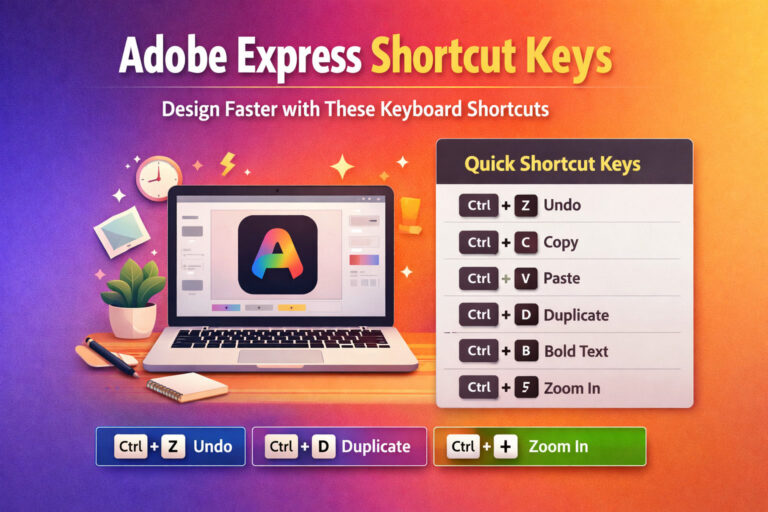 Adobe Express shortcut keys list for faster graphic design workflow